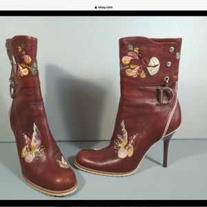 BEAUTIFUL BOHO! Christian Dior tapestry butterfly ankle boot.